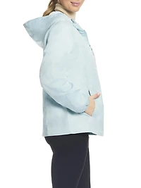 Details Women's Windbreaker Jacket With Gingham Lining Trim Inside of Hood & Yoke