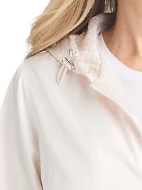 Details Women's Windbreaker Jacket With Gingham Lining Trim Inside of Hood & Yoke