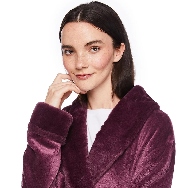 George Women's Long Faux Fur Collar Robe