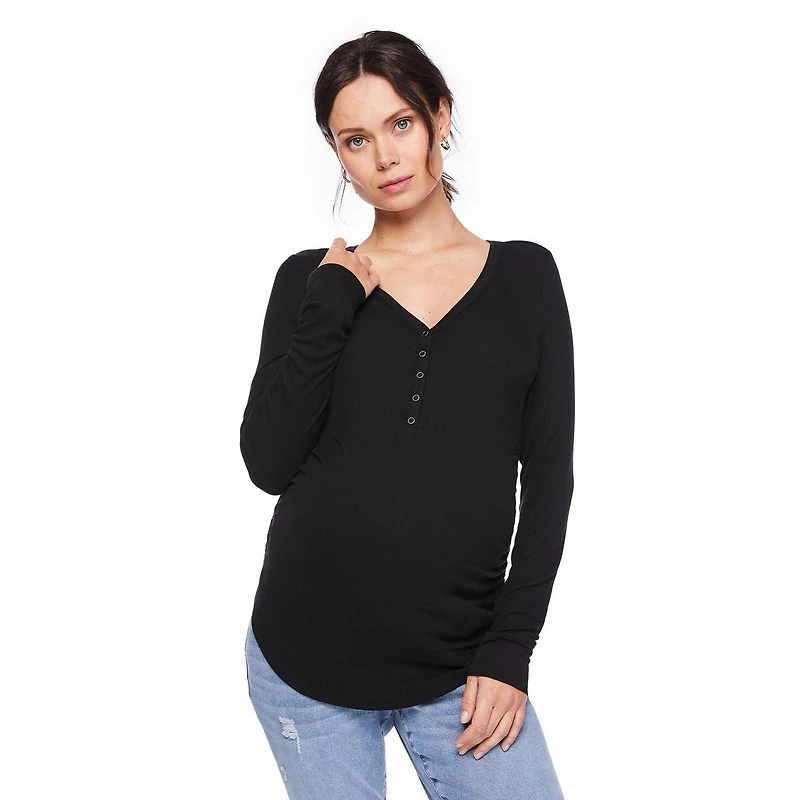 Paisley Sky Maternity Long Sleeve Snap Henley Top