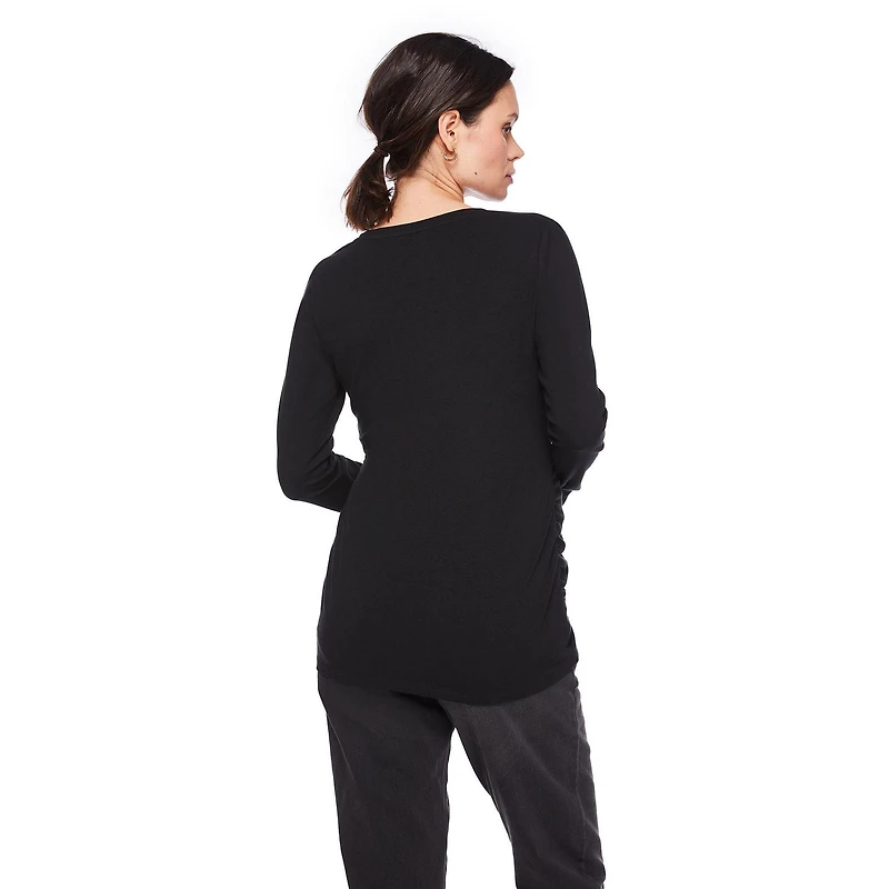 Paisley Sky Maternity Long Sleeve Side Ruched V-Neck Tee