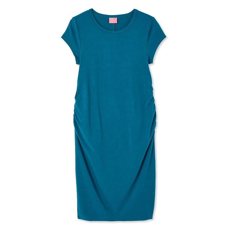 Robe hyper moulante à manches courtes avec motif ruché latéral Paisley Sky Maternité Tailles P-TTG