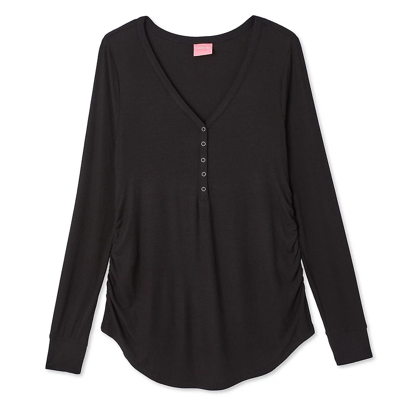 Paisley Sky Maternity Long Sleeve Snap Henley Top