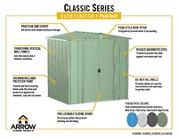 Arrow Classic Steel Storage Shed, 6x5, Charcoal