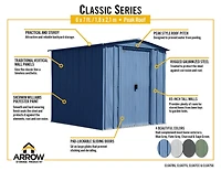 Arrow Classic Steel Storage Shed, 6x7, Gris bleu