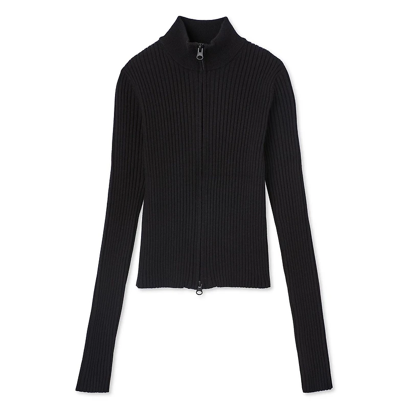 Chandail en tricot côtelé à fermeture éclaire bidirectionnelle No Boundaries pour femmes