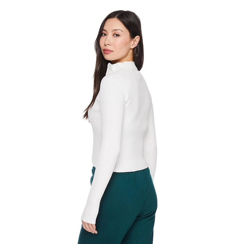 No Boundaries Women's 2-Way Zip Rib Sweater, Sizes XS-XXL