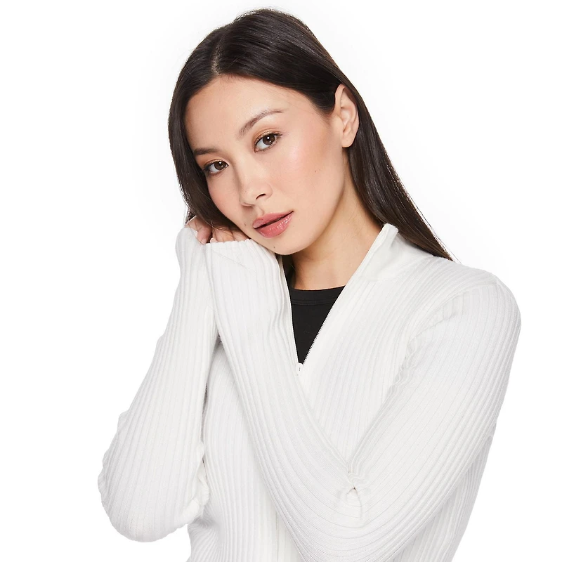 No Boundaries Women's 2-Way Zip Rib Sweater, Sizes XS-XXL