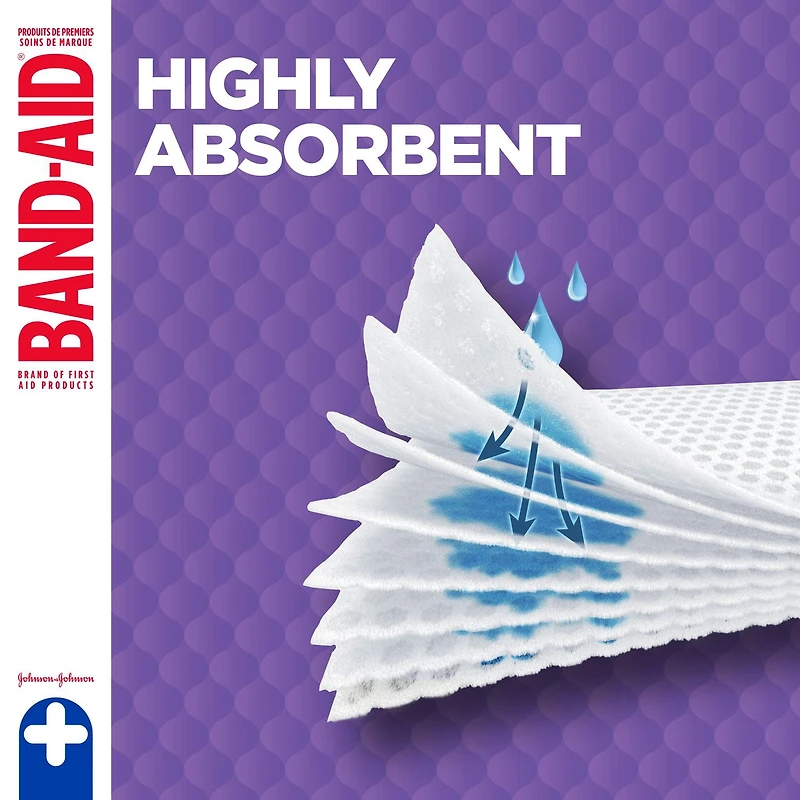 Compresses de gaze stériles Protection coussinée de marque BAND-AID® idéales pour les coupures, égratignures et brûlures mineures; compresses non adhérentes pour le soin des plaies, petite taille, 5,1 cm x 5,1 cm, 10 compresses