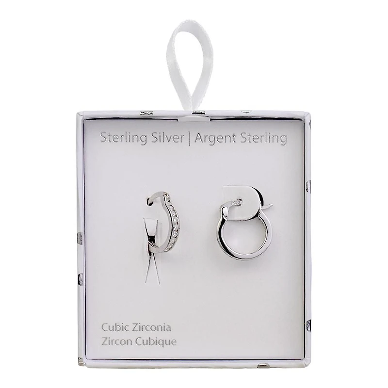 Luxury Designs Sterling Silver Cubic Zirconia Click Hoops