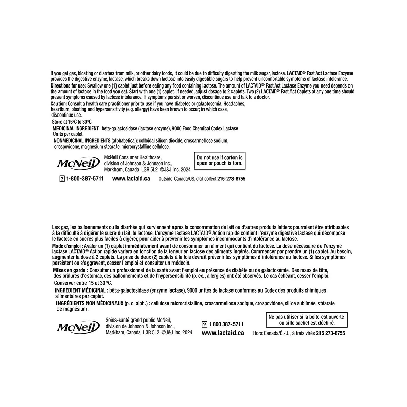 Lactaid Fast Acting Caplets - Lactose Enzyme Break Down - Gas, Bloating or Diarrhea - Milk & Dairy, 40 Caplets