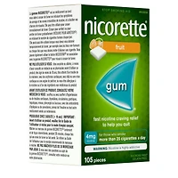 Nicorette Gum, Nicotine 4 mg, Fruit Flavour, Quit Smoking Aid and Smoking Cessation Aid, 105 pieces