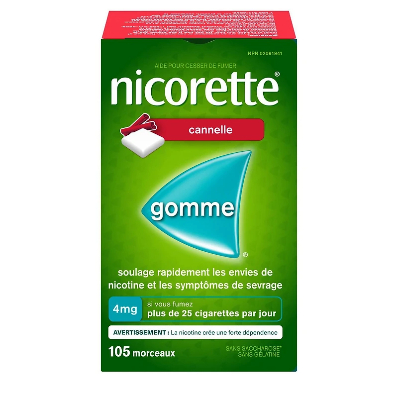 Nicorette Gum, Nicotine 4 mg, Cinnamon Flavour, Quit Smoking Aid and Smoking Cessation Aid, 105 pieces