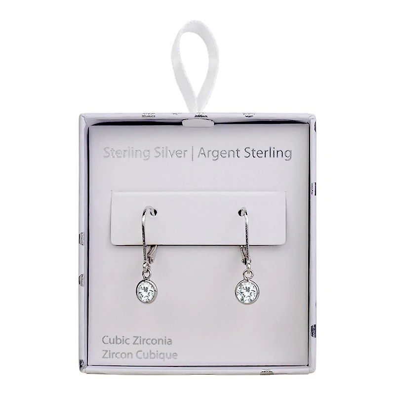 Luxury Designs Bezel set CZ Dangling Leverback Earrings