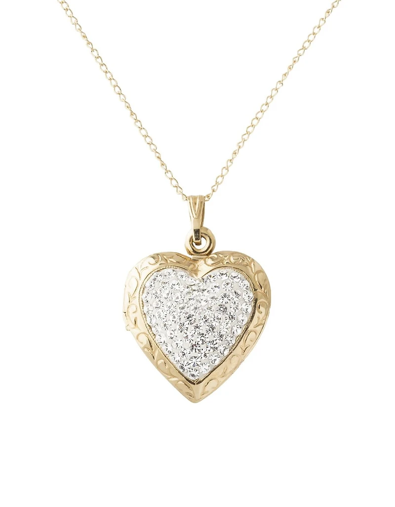 10K Yellow Gold 20mm Heart Locket with Crystals