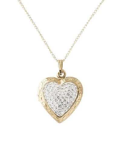 10K Yellow Gold 20mm Heart Locket with Crystals