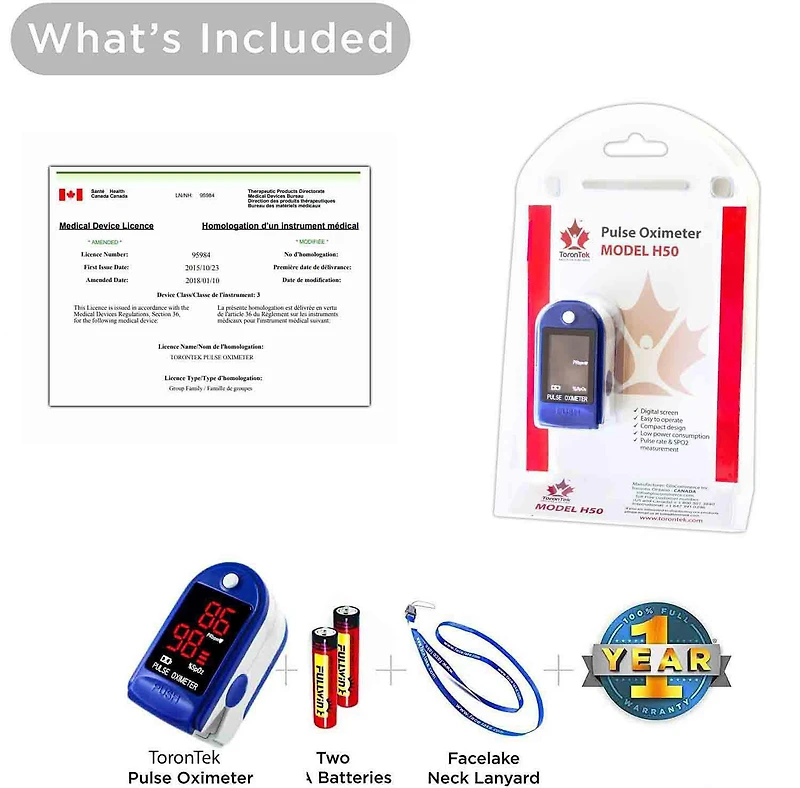 ToronTek H50 pulse oximeter measuring SPO2 and pulse rate