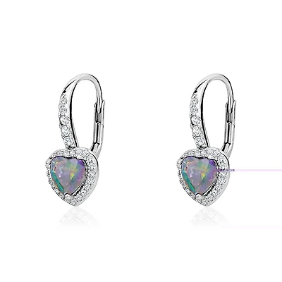 Luxury Designs Sterling Silver 6mm Heart Shape Mystic & CZ Leverback Earrings