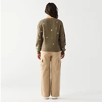Cardigan en tricot à manches longues avec boutons et fleurs brodées