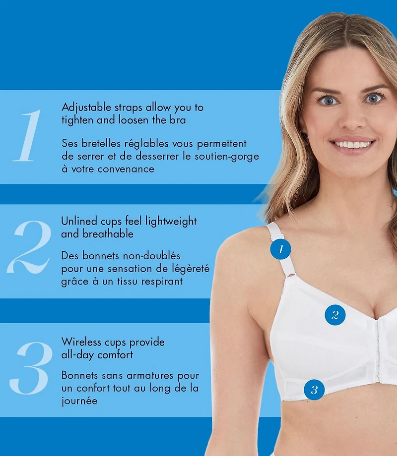 Bestform 9706770 Comfortable Unlined Wireless Cotton Bra with Front Closure, Sizes 36B-42D