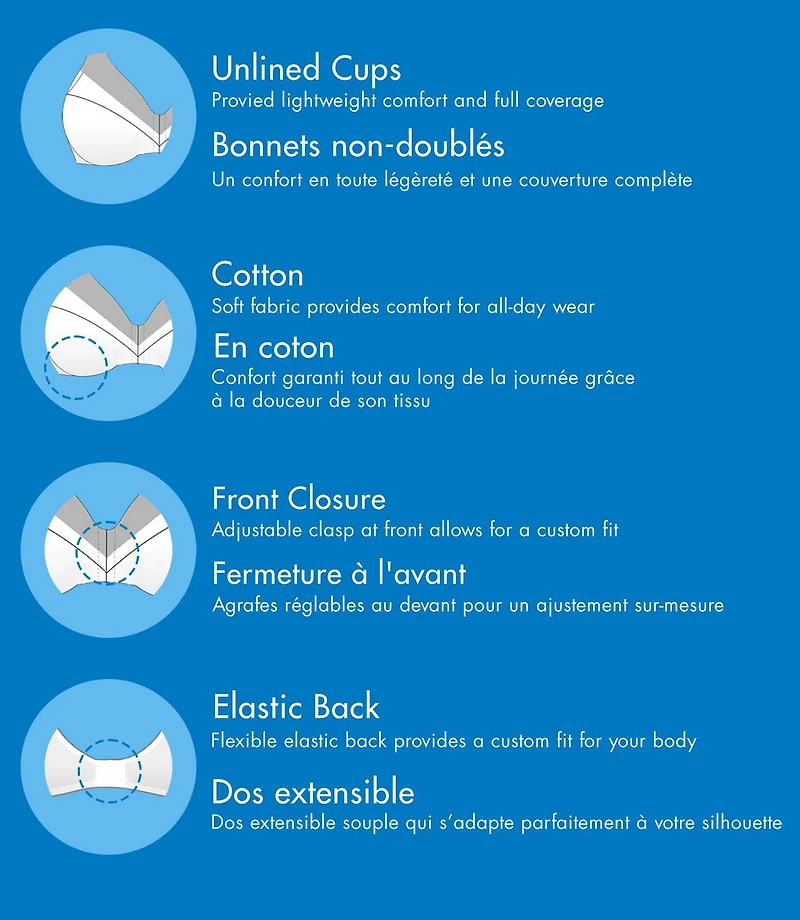 Bestform 9706770 Comfortable Unlined Wireless Cotton Bra with Front Closure, Sizes 36B-42D