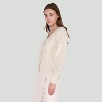 Cardigan en tricot à manches longues avec boutons et fleurs brodées