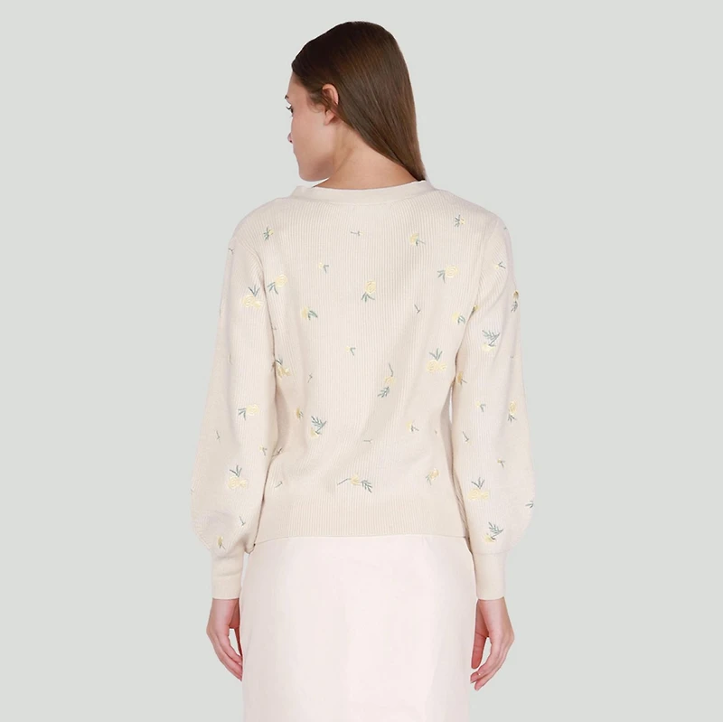 DV L/S knit cardigan with buttons and embroidered flowers