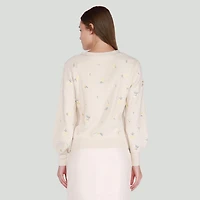 DV L/S knit cardigan with buttons and embroidered flowers