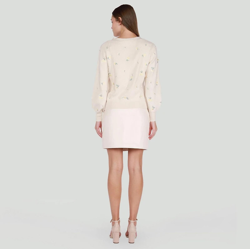 DV L/S knit cardigan with buttons and embroidered flowers