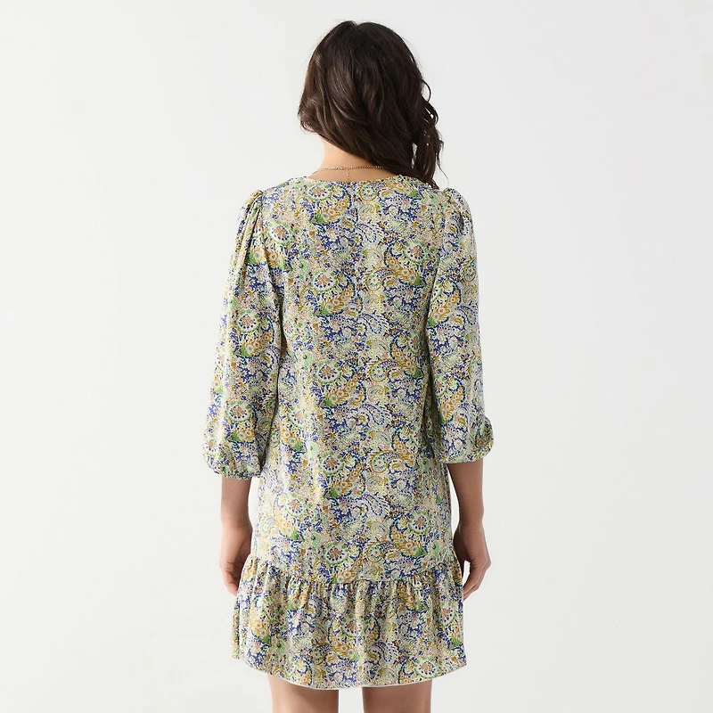 DV Printed Satin Ruffled-Hem Mini Dress