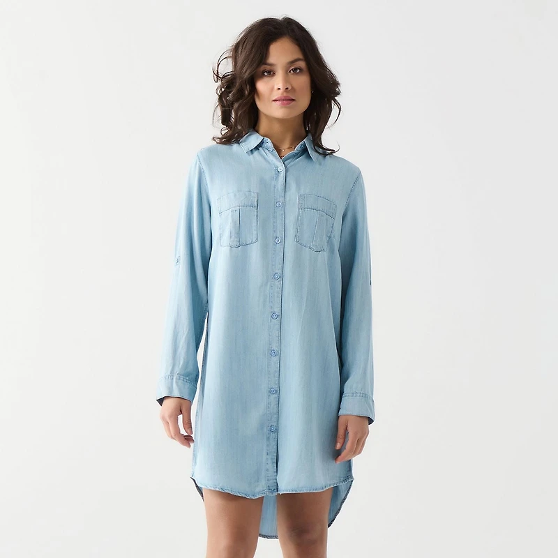 DV Mini button down denim shirt dress with L/S