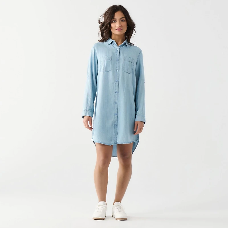 DV Mini button down denim shirt dress with L/S