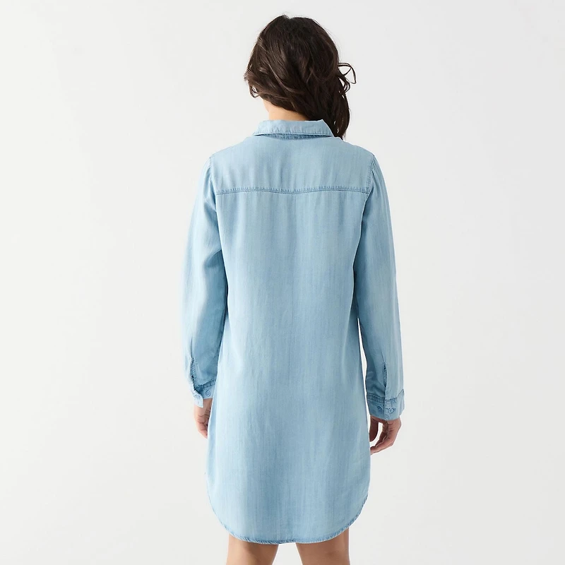DV Mini button down denim shirt dress with L/S