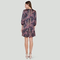 DV Printed Satin Ruffled-Hem Mini Dress
