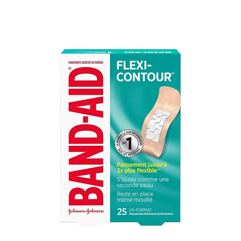 Pansements adhésifs FLEXI-CONTOUR de marque BAND-AID® pour les coupures et égratignures, 25 pansements, un format