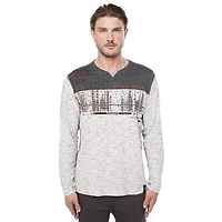 Dark Black Men's Long-Sleeve Graphic Henley T-Shirt