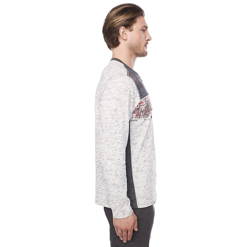 Dark Black Men's Long-Sleeve Graphic Henley T-Shirt