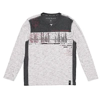 Dark Black Henley graphique à manches longues pour hommes