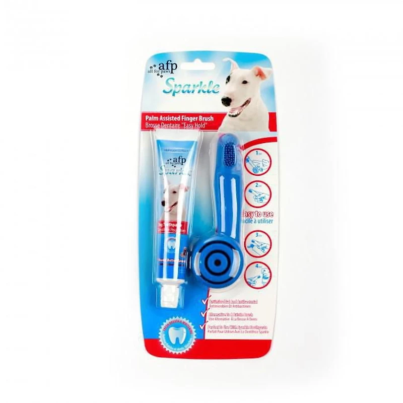 Brosse assistée par paume avec dentifrice au beurre d'arachide Sparkle All for Paws à prise facile