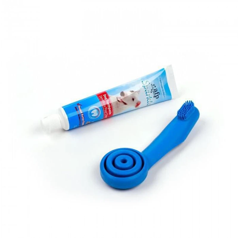 Brosse assistée par paume avec dentifrice au beurre d'arachide Sparkle All for Paws à prise facile