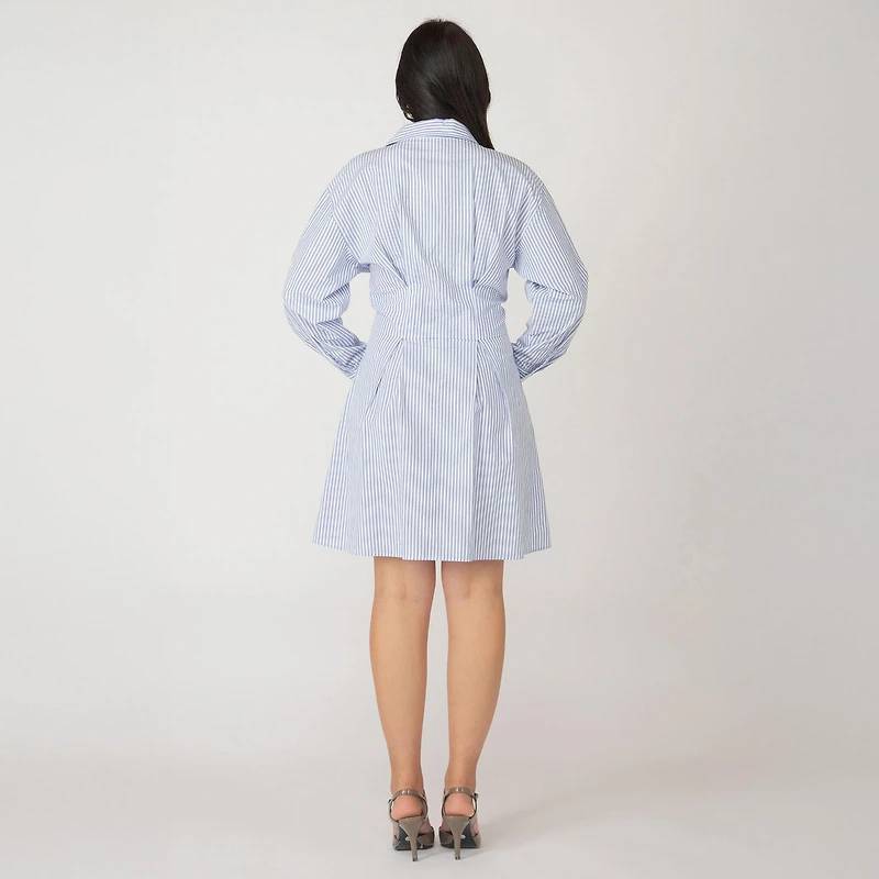 Devoted long sleeve striped button-up A-line mini dress