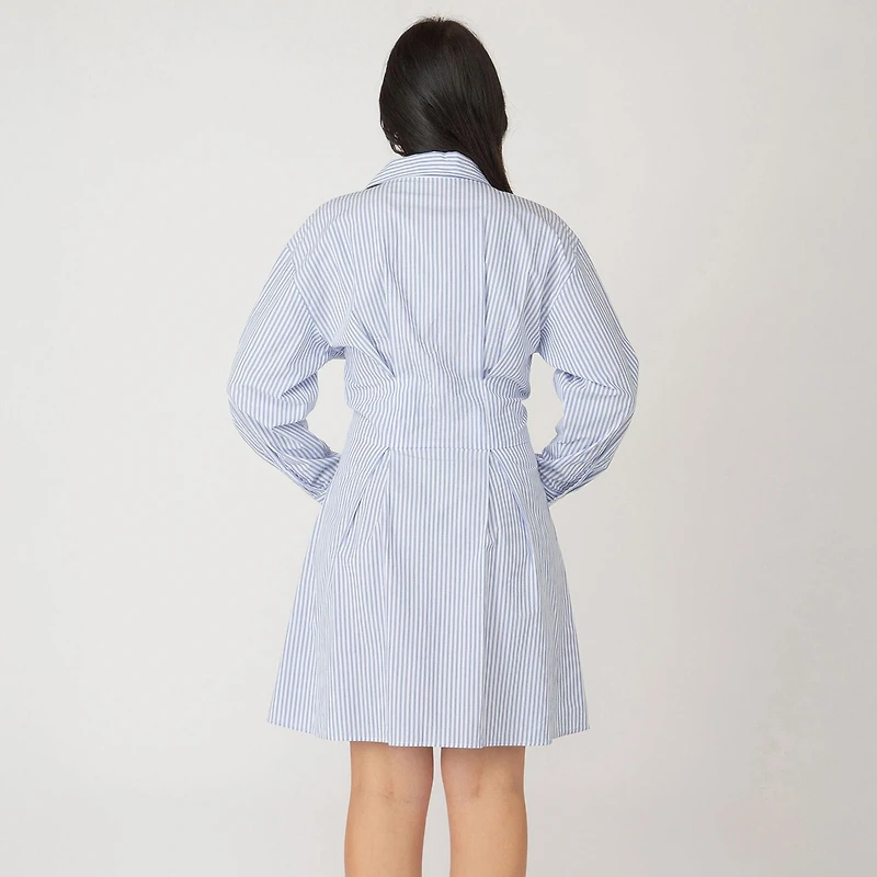 Devoted long sleeve striped button-up A-line mini dress