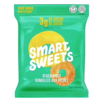 SmartSweets, Peach Rings, 50g Pouch, Candy with no artificial sweeteners or added sugar