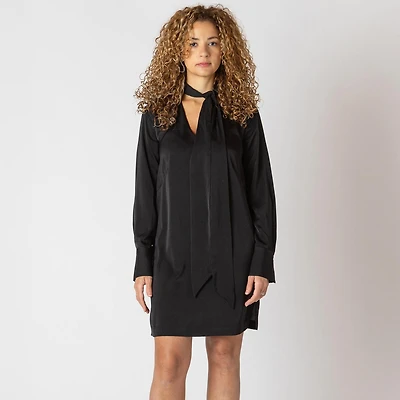 Devoted Mini robe à manches longues et col en V avec écharpe de cou