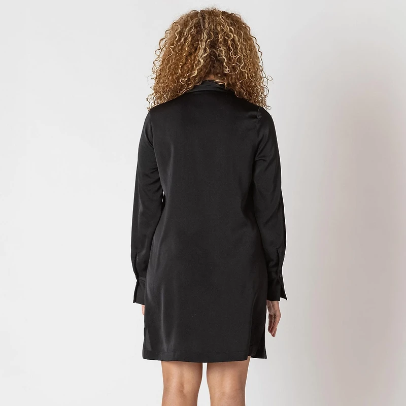 Devoted Mini robe à manches longues et col en V avec écharpe de cou