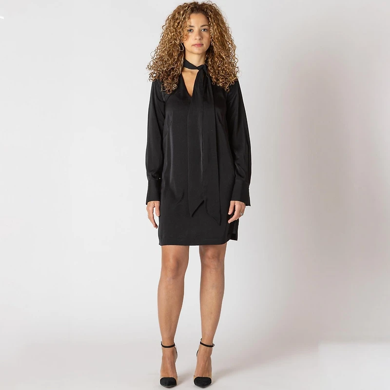 Devoted Mini robe à manches longues et col en V avec écharpe de cou