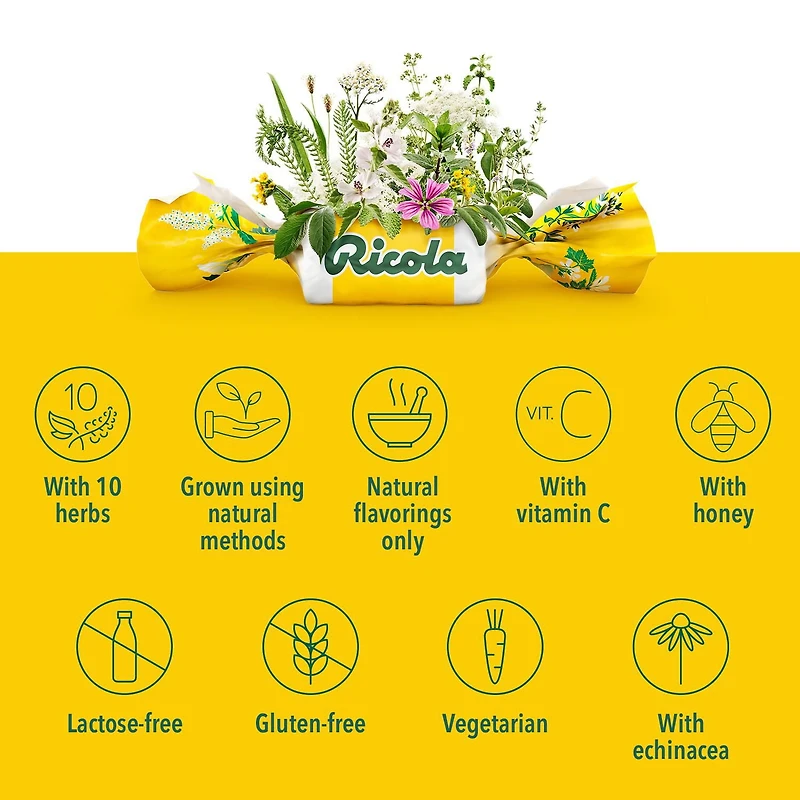 Pastilles Ricola à saveur de miel-citron avec échinacée en sac familial 45 unités