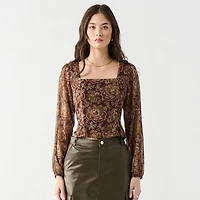 Devoted blouse à manches longues, col carré, imprimé floral