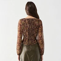 Devoted blouse à manches longues, col carré, imprimé floral