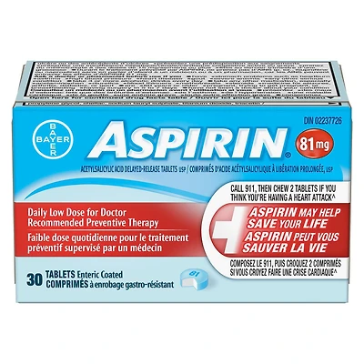 ASPIRIN 81mg Quick Chews, Enteric Coated, 30 Tablets